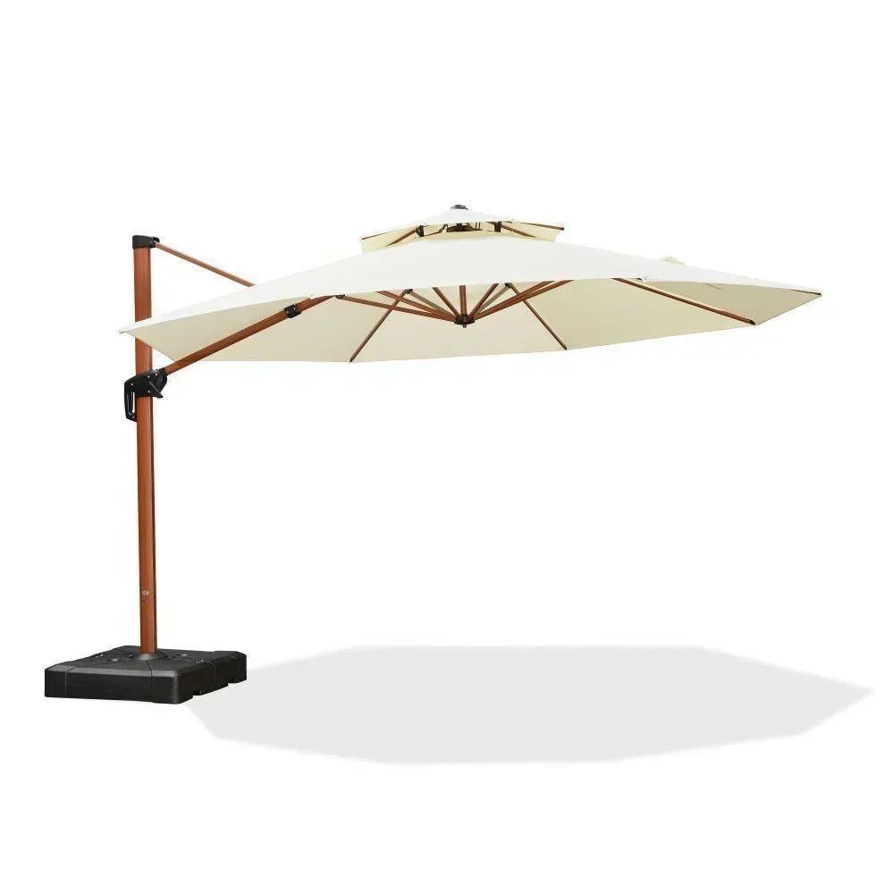 Double Top 10 / 11 / 12 / 13 ft Round Aluminum Patio Umbrella in Wood Color - Image 46
