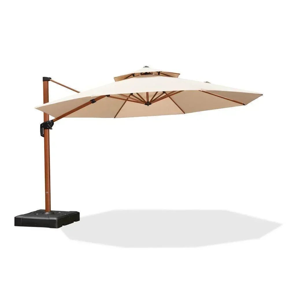 Double Top 10 / 11 / 12 / 13 ft Round Aluminum Patio Umbrella in Wood Color - Image 47