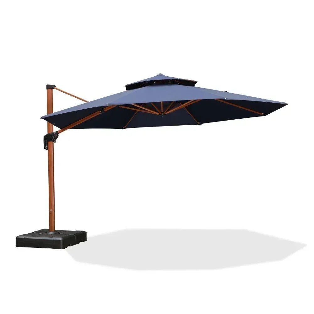 Double Top 10 / 11 / 12 / 13 ft Round Aluminum Patio Umbrella in Wood Color - Image 48