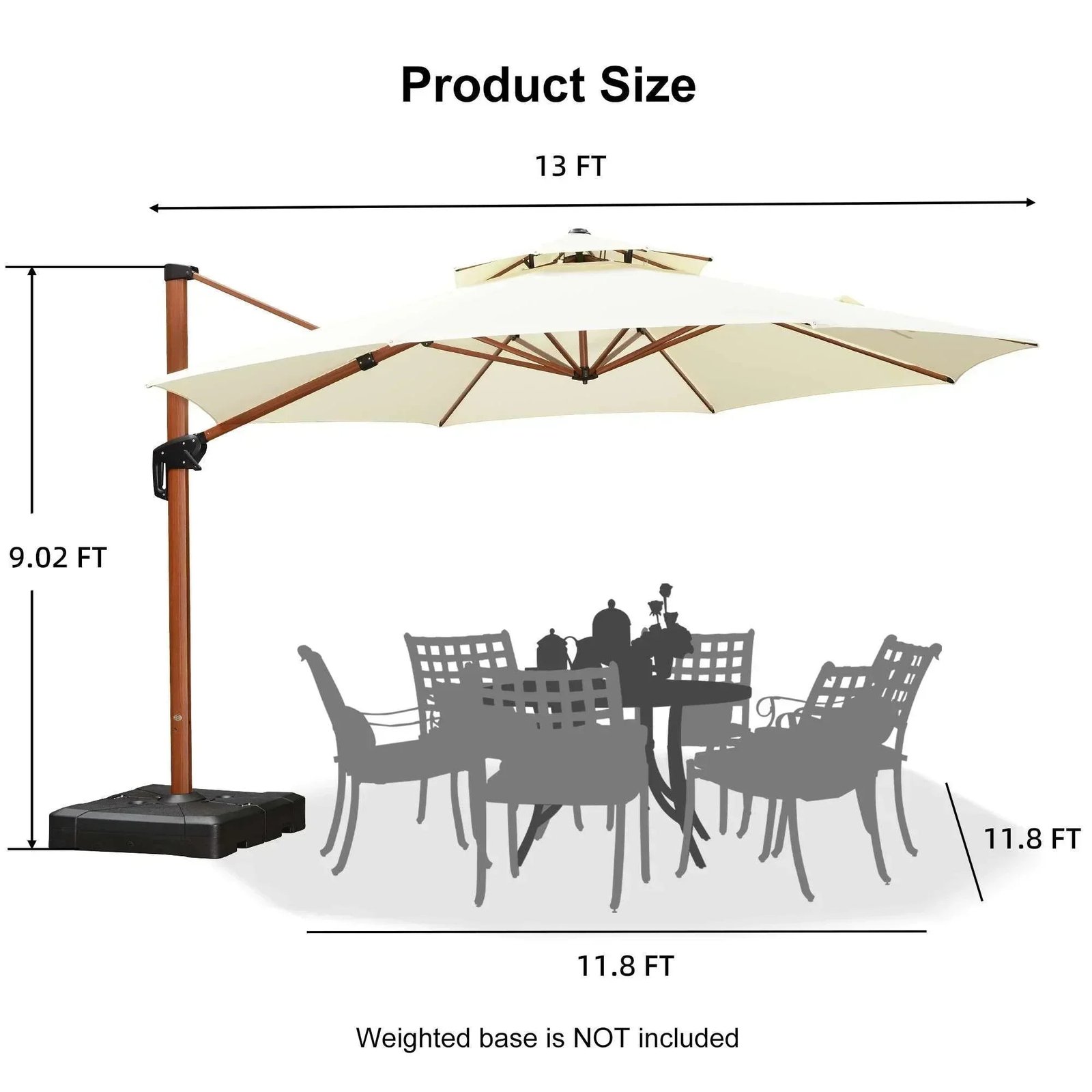 Double Top 10 / 11 / 12 / 13 ft Round Aluminum Patio Umbrella in Wood Color - Image 100