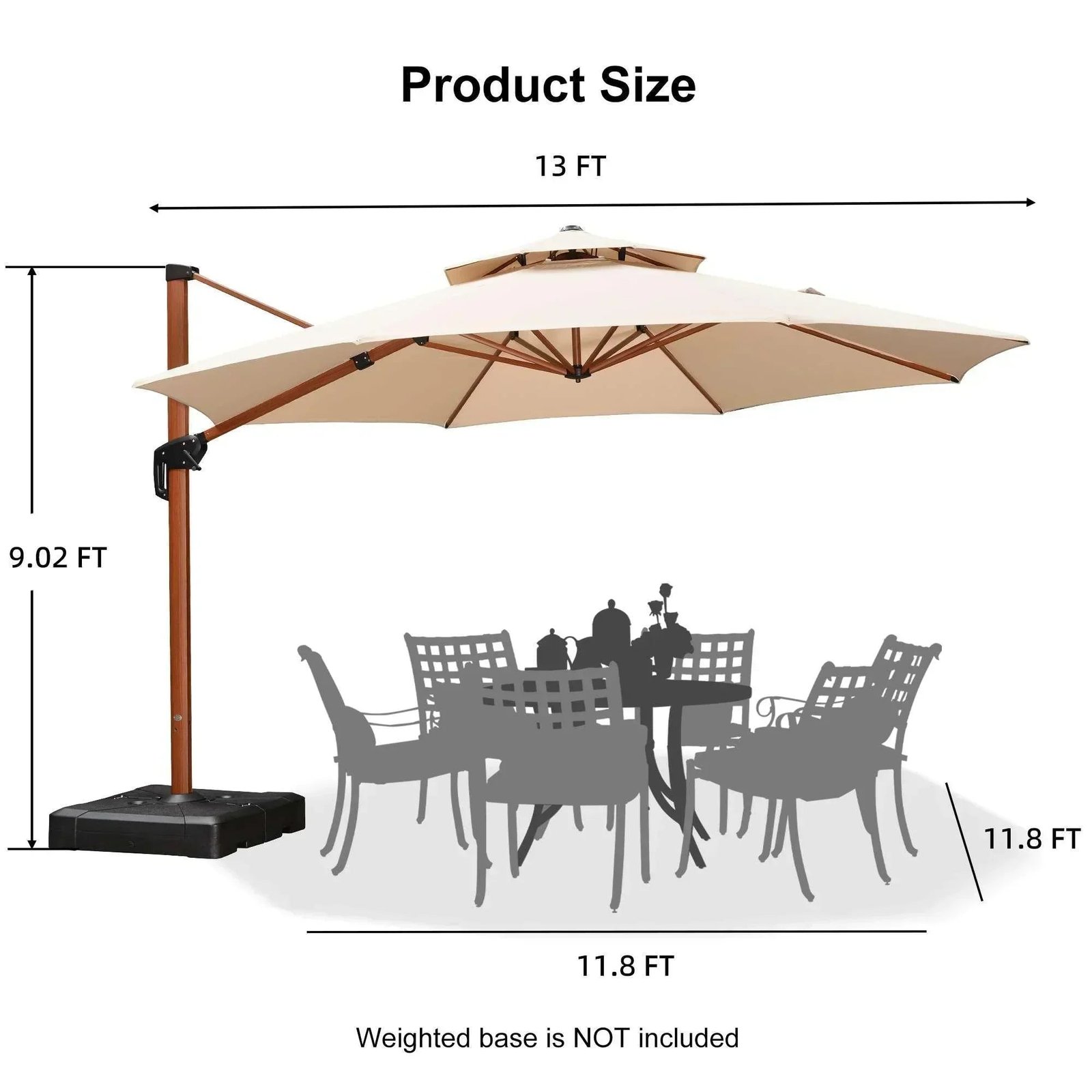 Double Top 10 / 11 / 12 / 13 ft Round Aluminum Patio Umbrella in Wood Color - Image 102