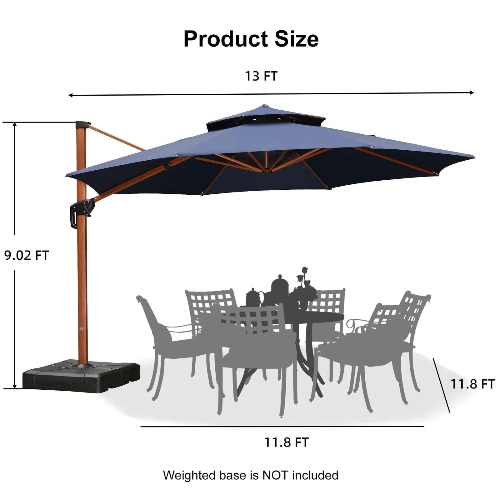 Double Top 10 / 11 / 12 / 13 ft Round Aluminum Patio Umbrella in Wood Color - Image 103