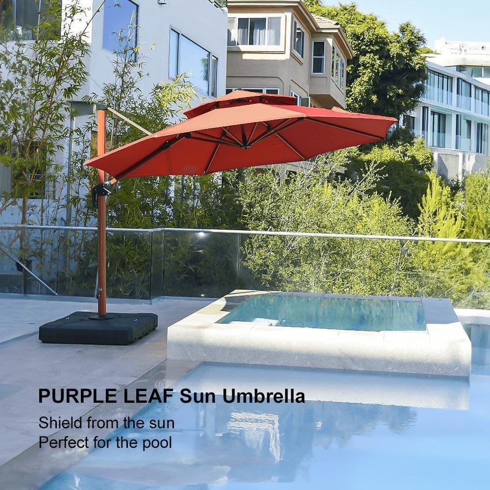 Double Top 10 / 11 / 12 / 13 ft Round Aluminum Patio Umbrella in Wood Color - Image 125