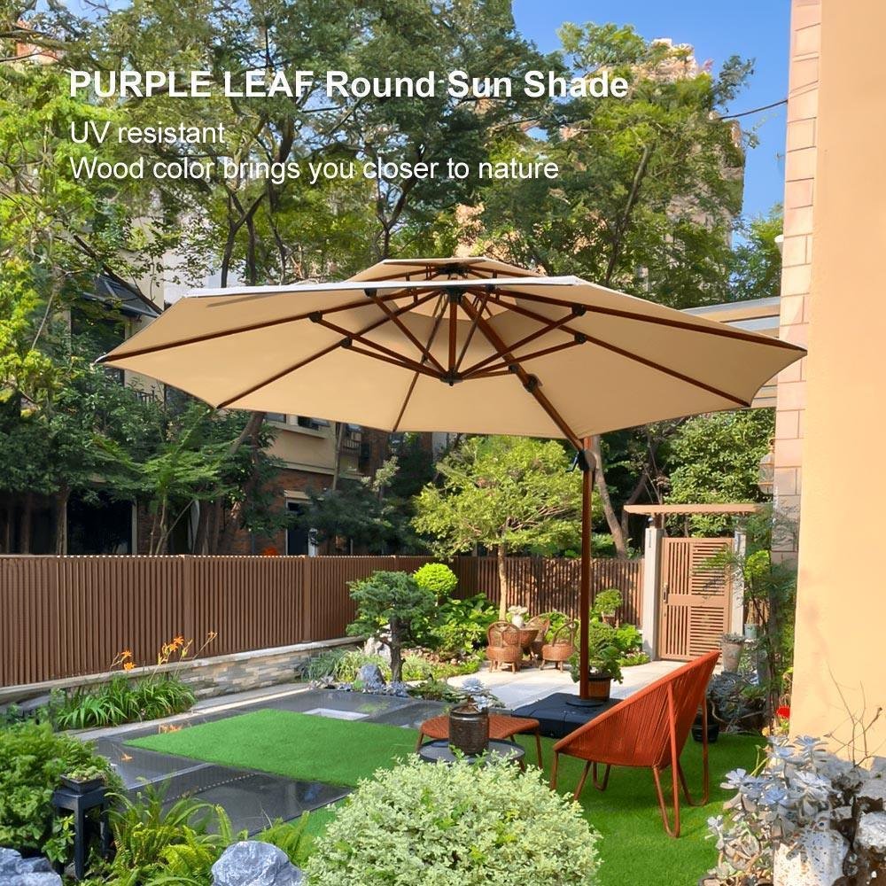 Double Top 10 / 11 / 12 / 13 ft Round Aluminum Patio Umbrella in Wood Color - Image 122