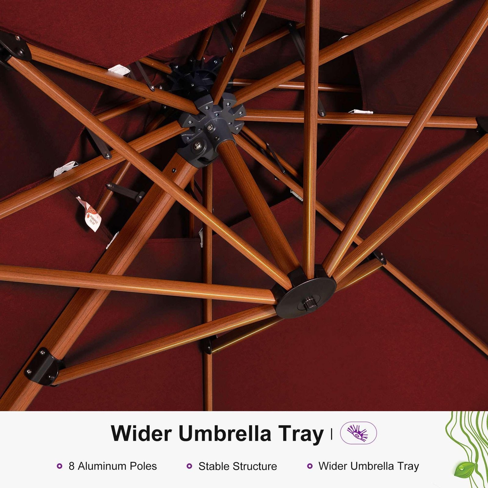 Double Top 10 / 11 / 12 / 13 ft Round Aluminum Patio Umbrella in Wood Color - Image 69