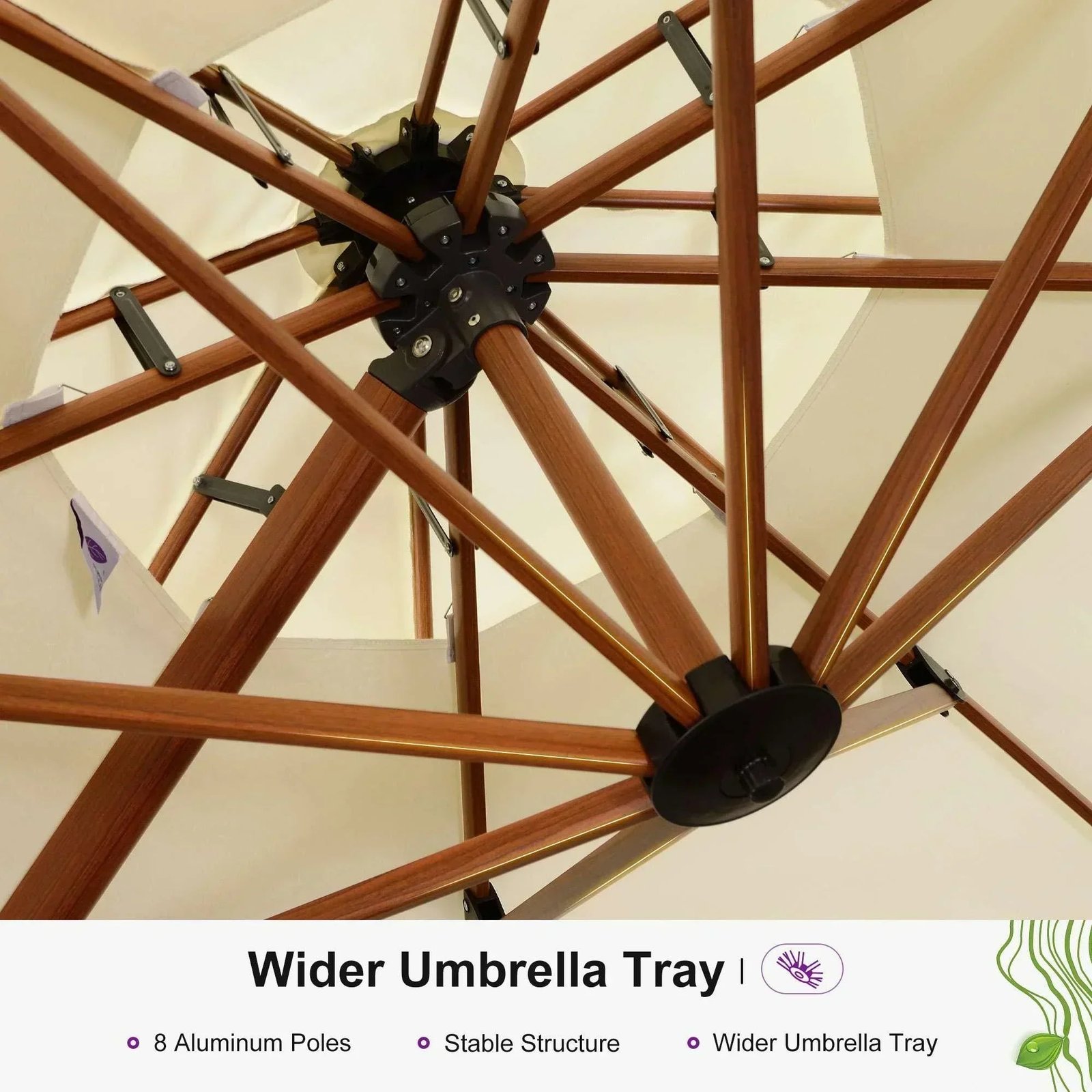 Double Top 10 / 11 / 12 / 13 ft Round Aluminum Patio Umbrella in Wood Color - Image 70