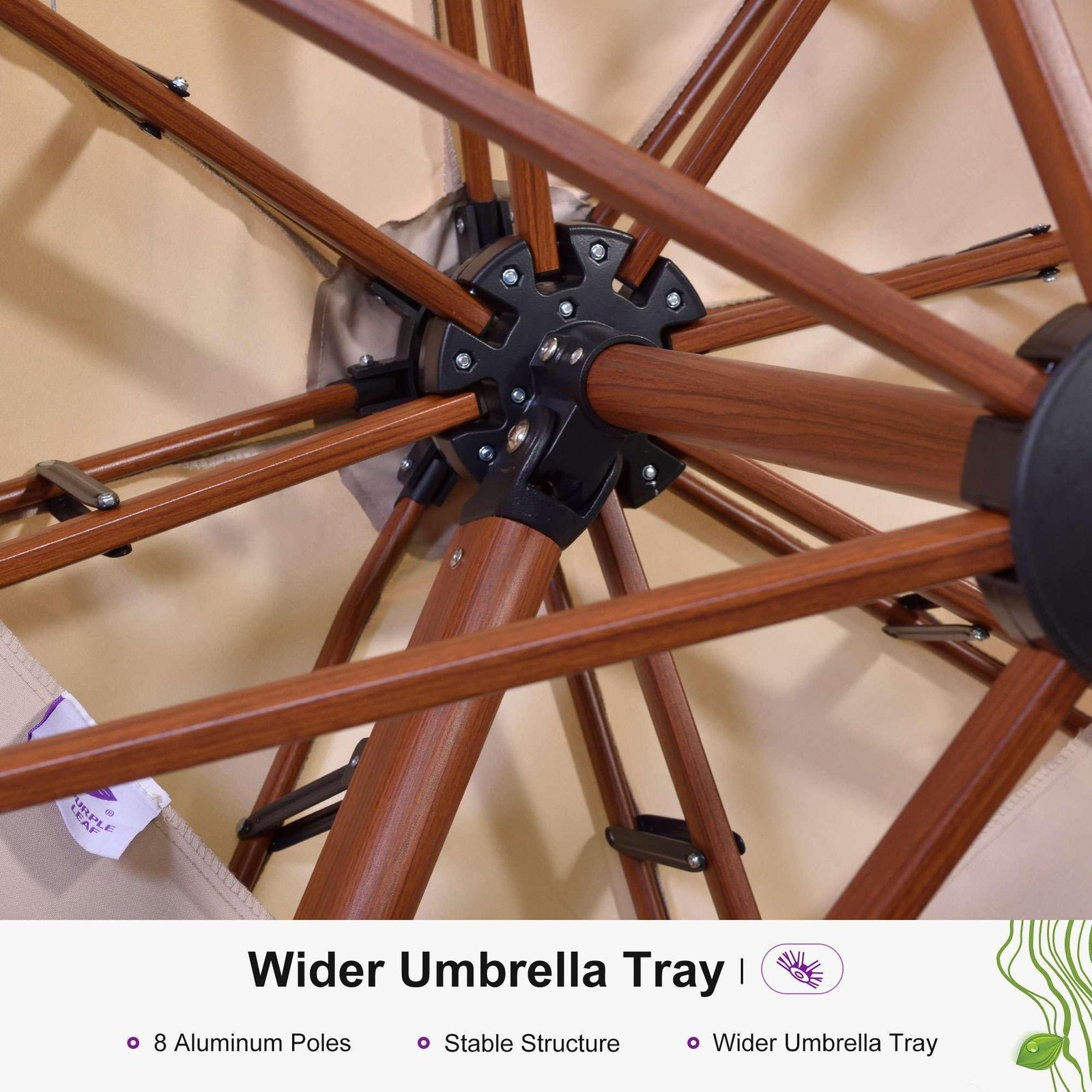 Double Top 10 / 11 / 12 / 13 ft Round Aluminum Patio Umbrella in Wood Color - Image 71