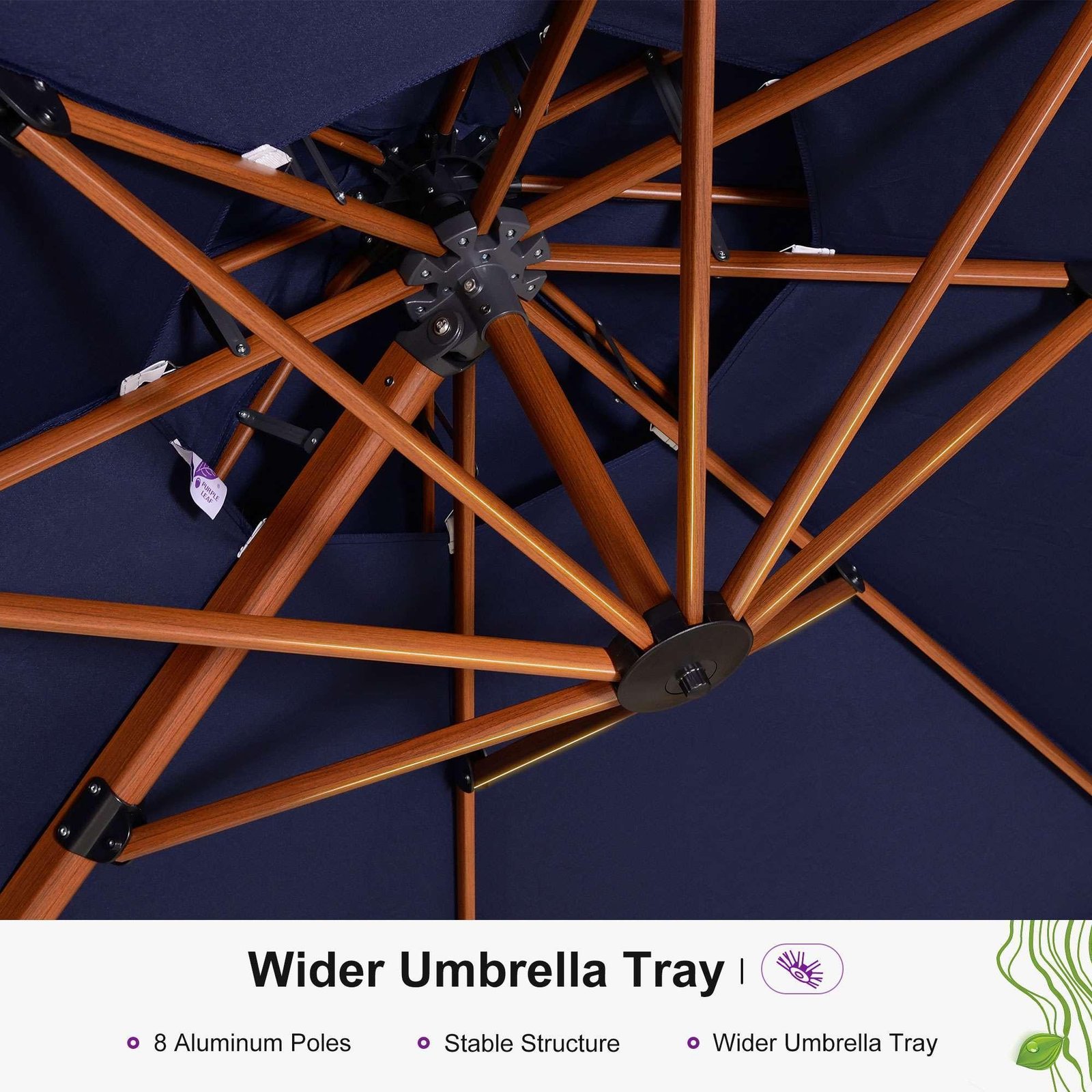 Double Top 10 / 11 / 12 / 13 ft Round Aluminum Patio Umbrella in Wood Color - Image 65