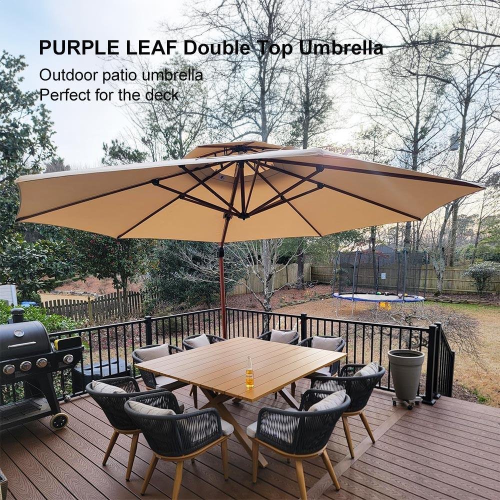 Double Top 10 / 11 / 12 / 13 ft Round Aluminum Patio Umbrella in Wood Color - Image 116