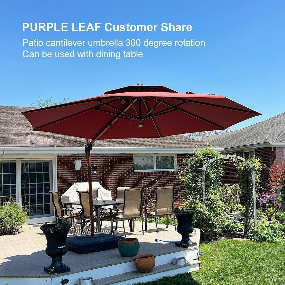 Double Top 10 / 11 / 12 / 13 ft Round Aluminum Patio Umbrella in Wood Color - Image 115