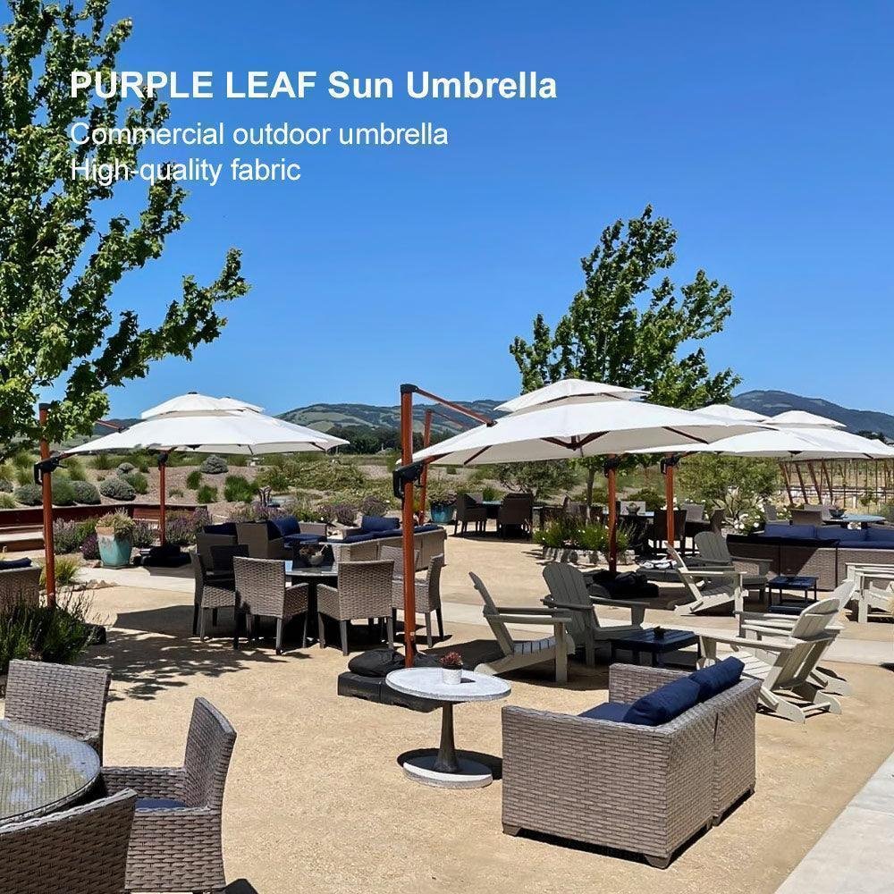 Double Top 10 / 11 / 12 / 13 ft Round Aluminum Patio Umbrella in Wood Color - Image 108