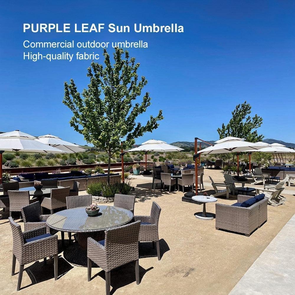 Double Top 10 / 11 / 12 / 13 ft Round Aluminum Patio Umbrella in Wood Color - Image 106