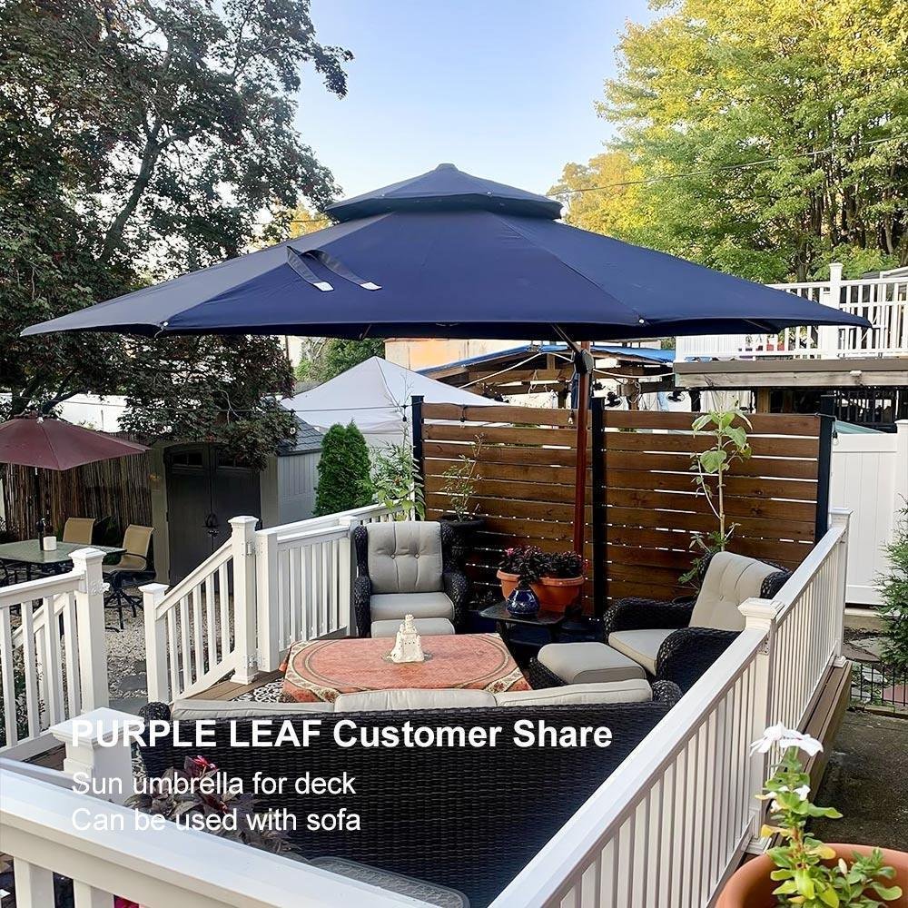Double Top 10 / 11 / 12 / 13 ft Round Aluminum Patio Umbrella in Wood Color - Image 119