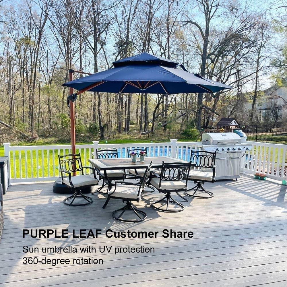 Double Top 10 / 11 / 12 / 13 ft Round Aluminum Patio Umbrella in Wood Color - Image 120