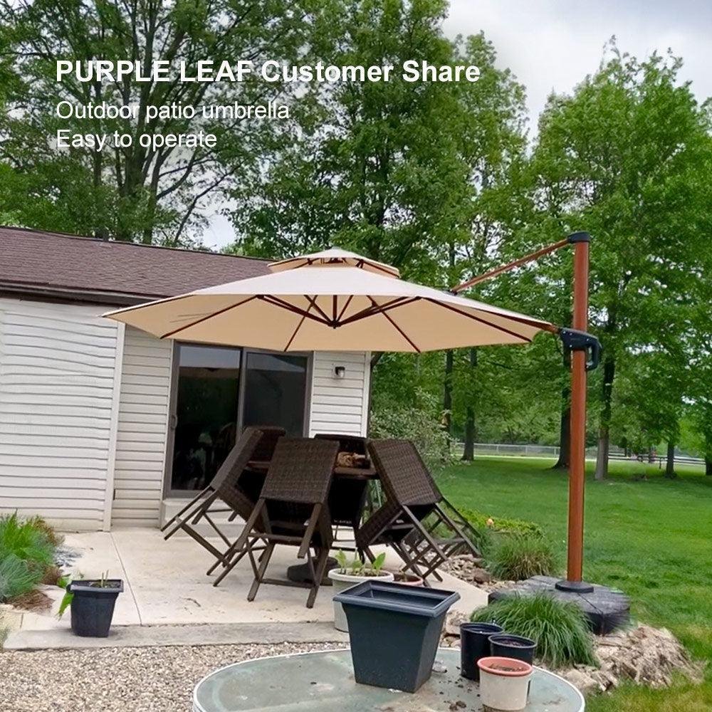 Double Top 10 / 11 / 12 / 13 ft Round Aluminum Patio Umbrella in Wood Color - Image 117