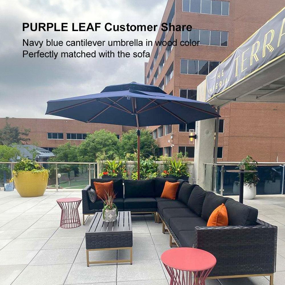 Double Top 10 / 11 / 12 / 13 ft Round Aluminum Patio Umbrella in Wood Color - Image 111