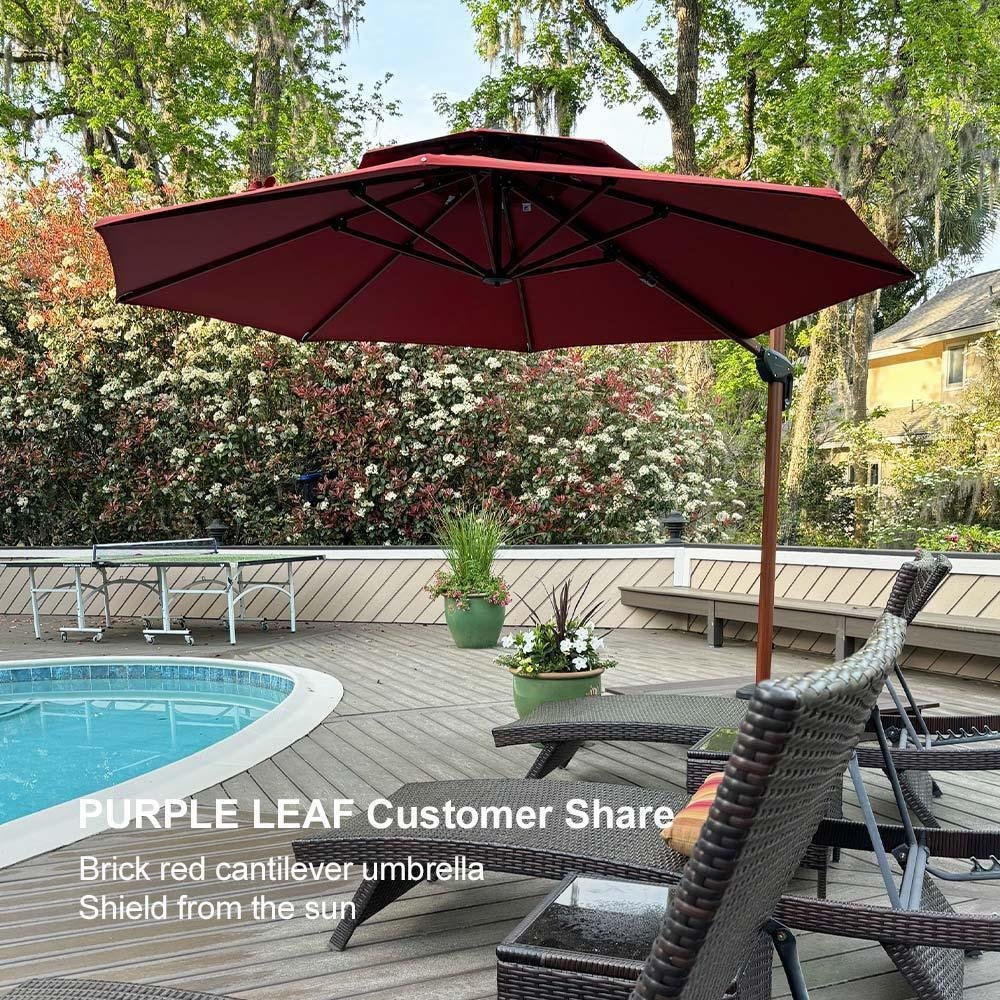 Double Top 10 / 11 / 12 / 13 ft Round Aluminum Patio Umbrella in Wood Color - Image 114