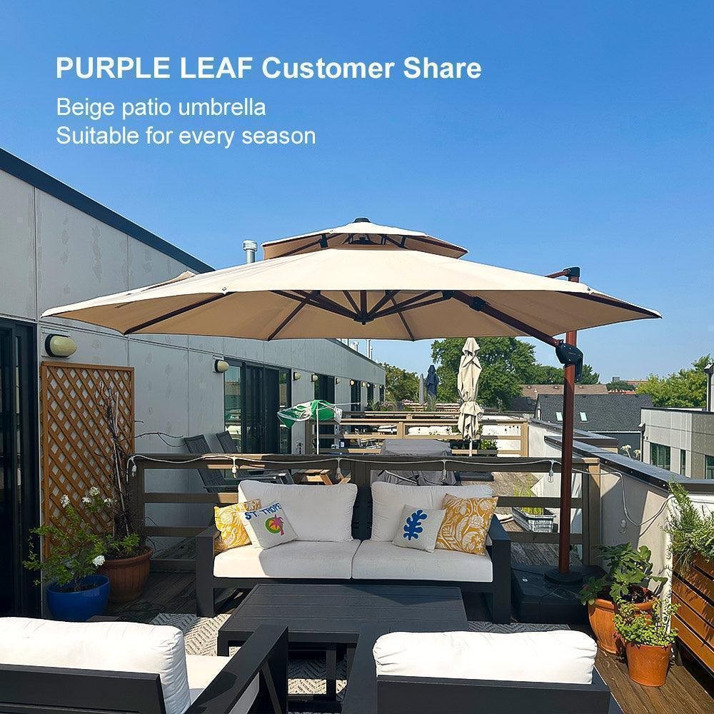 Double Top 10 / 11 / 12 / 13 ft Round Aluminum Patio Umbrella in Wood Color - Image 107