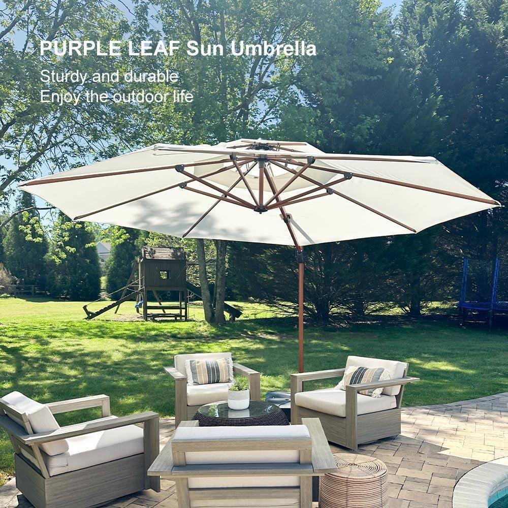 Double Top 10 / 11 / 12 / 13 ft Round Aluminum Patio Umbrella in Wood Color - Image 105