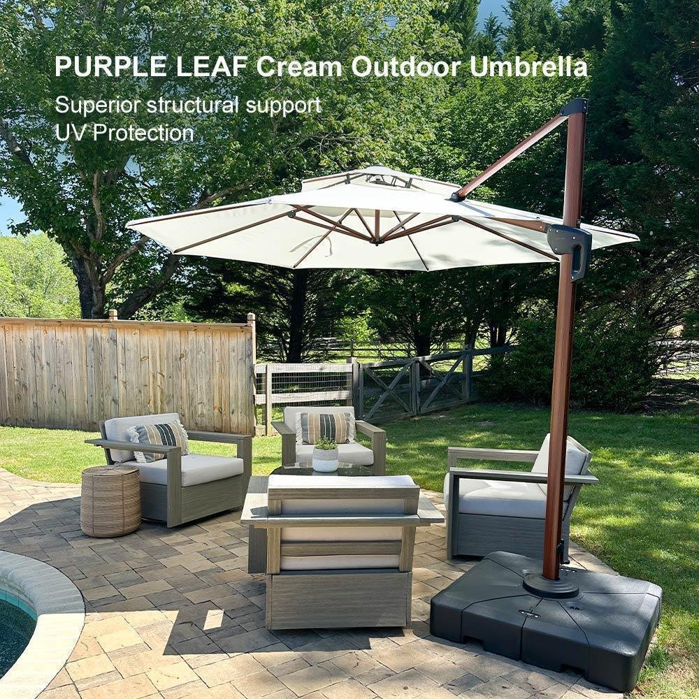 Double Top 10 / 11 / 12 / 13 ft Round Aluminum Patio Umbrella in Wood Color - Image 109