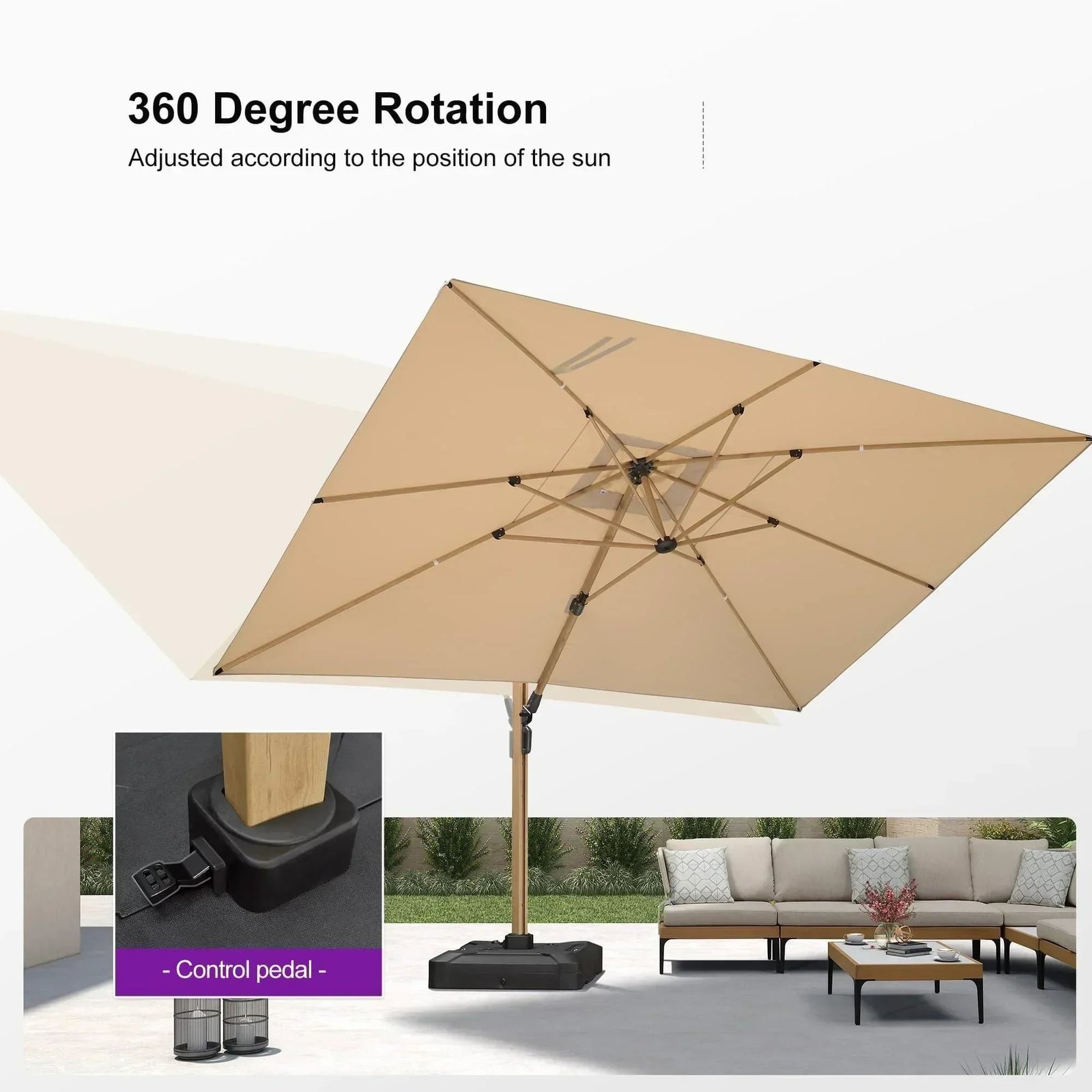 Wood Grain Cantilever Patio Umbrella Aluminum Outdoor Umbrellas - Image 162