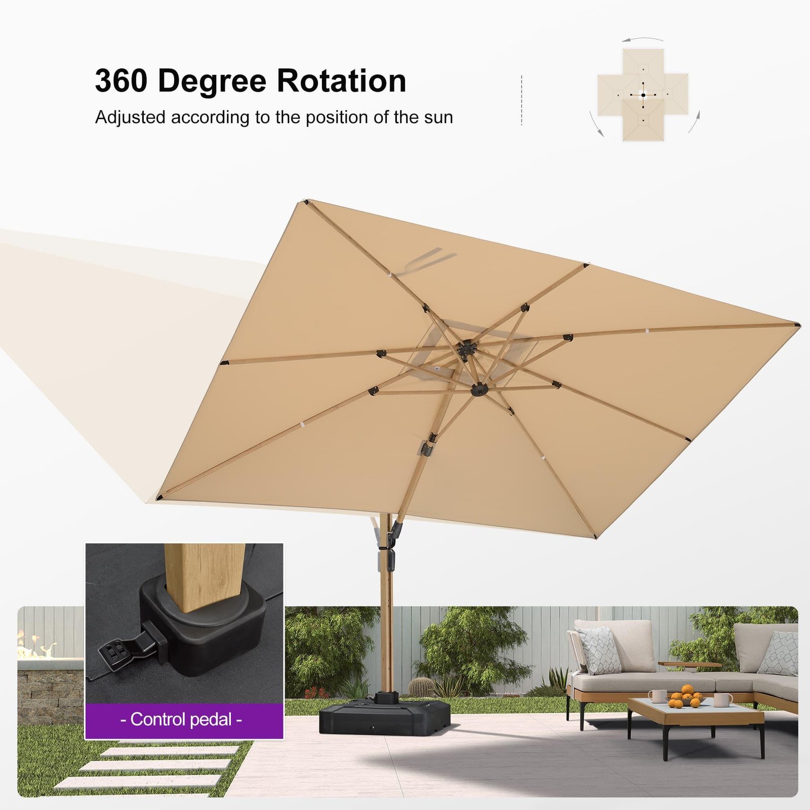 Wood Grain Cantilever Patio Umbrella Aluminum Outdoor Umbrellas - Image 127