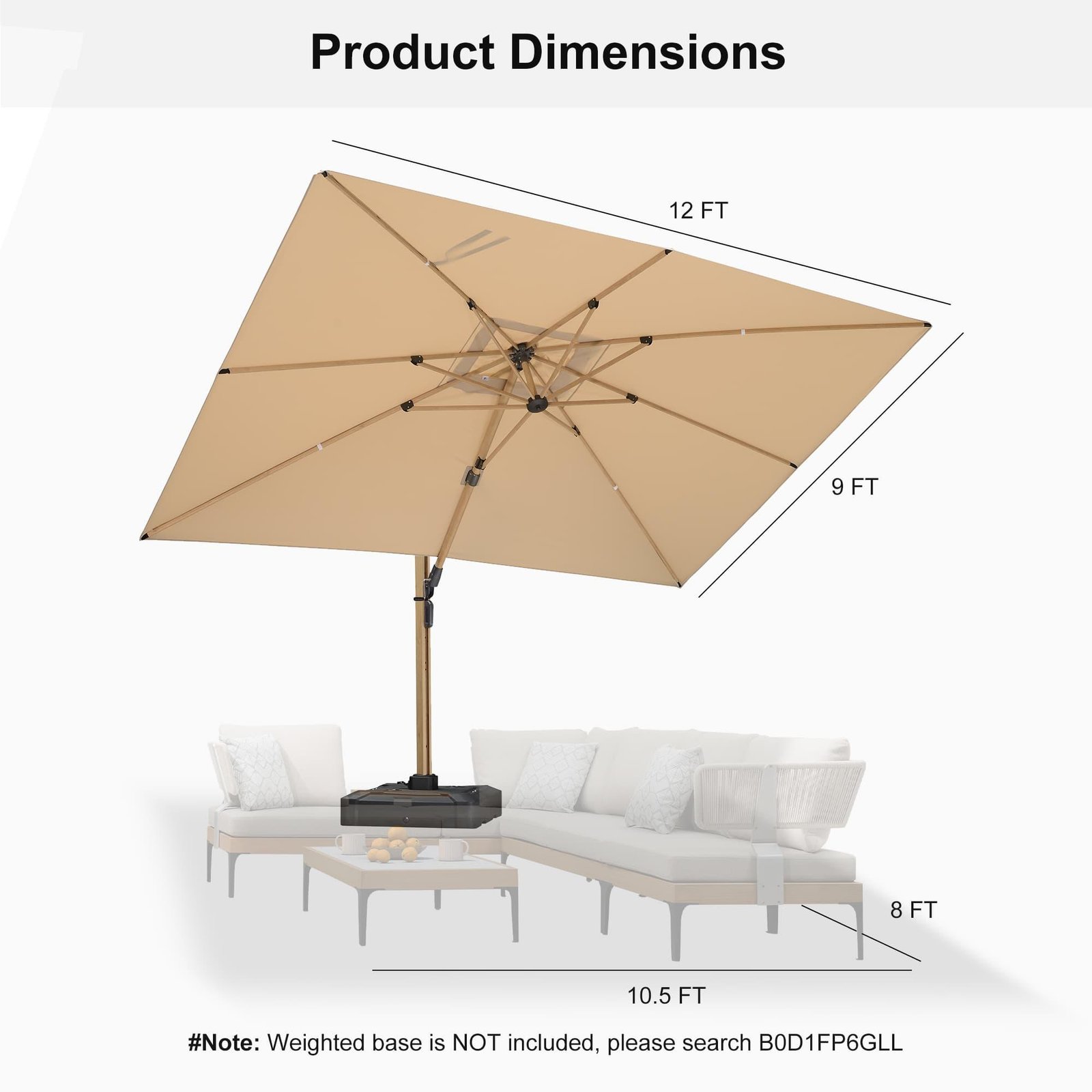 Wood Grain Cantilever Patio Umbrella Aluminum Outdoor Umbrellas - Image 130