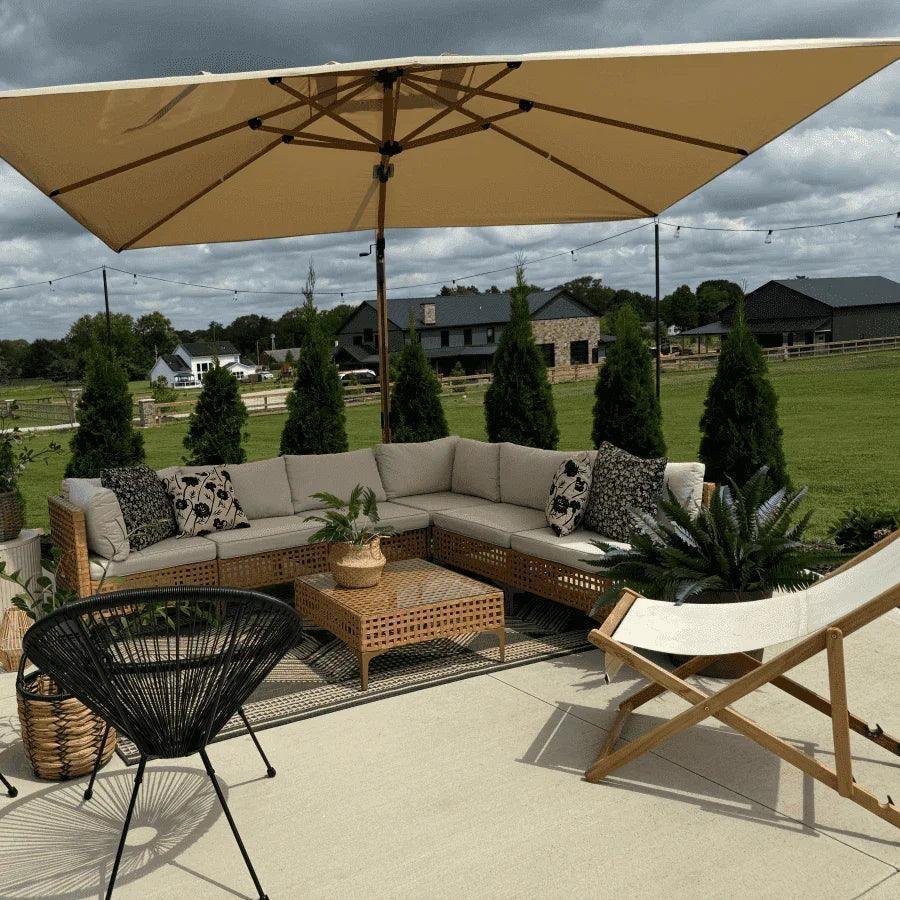 Wood Grain Cantilever Patio Umbrella Aluminum Outdoor Umbrellas - Image 187