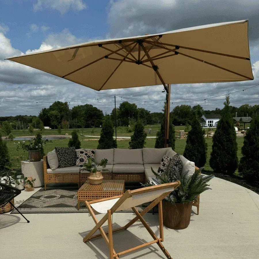 Wood Grain Cantilever Patio Umbrella Aluminum Outdoor Umbrellas - Image 188