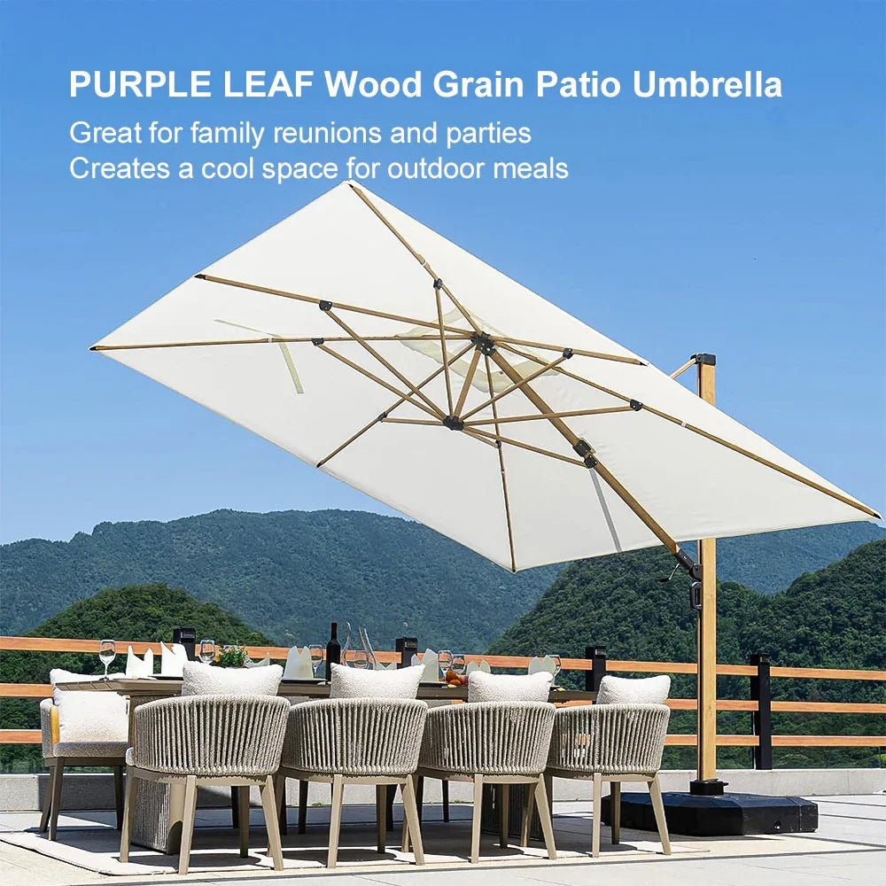 Wood Grain Cantilever Patio Umbrella Aluminum Outdoor Umbrellas - Image 201