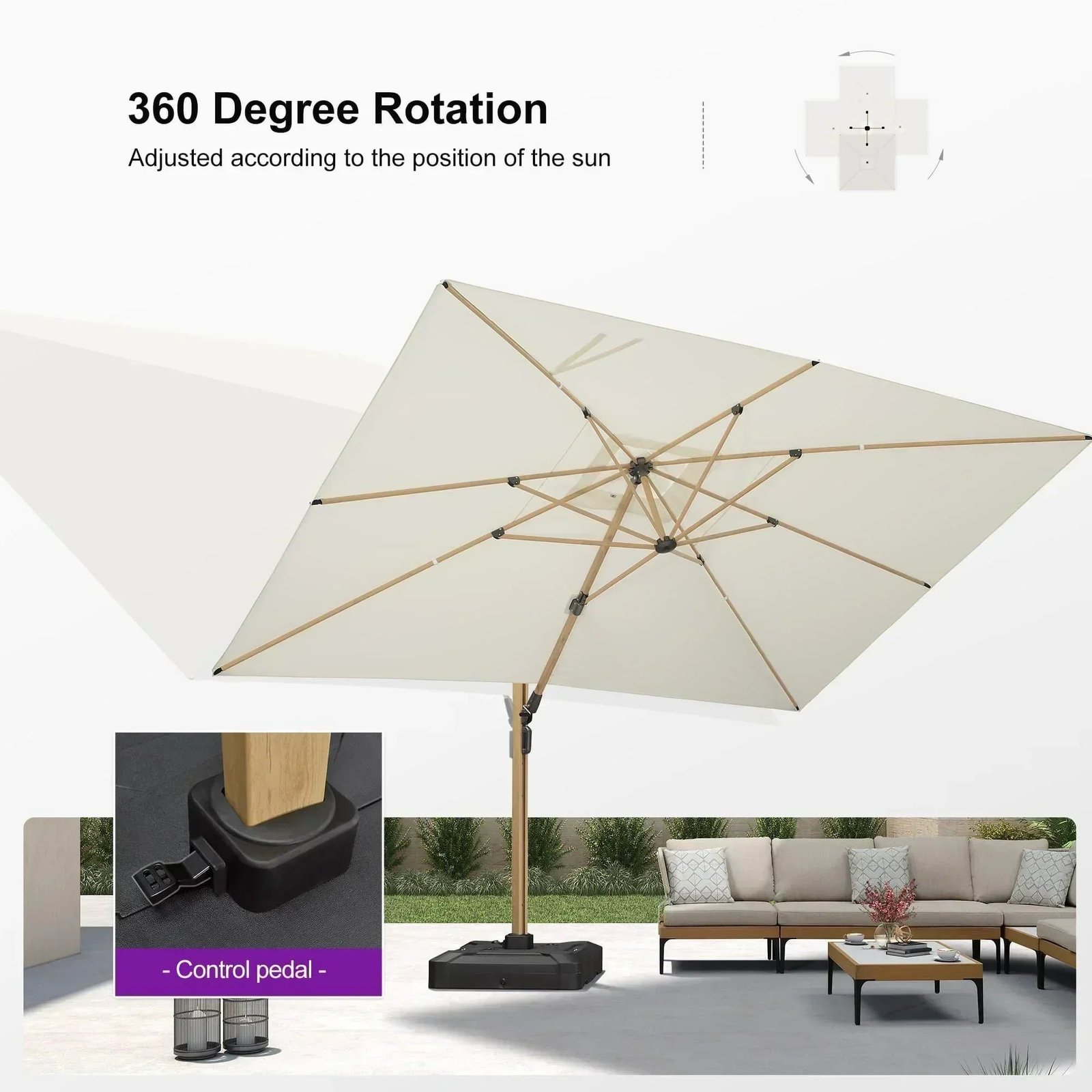 Wood Grain Cantilever Patio Umbrella Aluminum Outdoor Umbrellas - Image 166