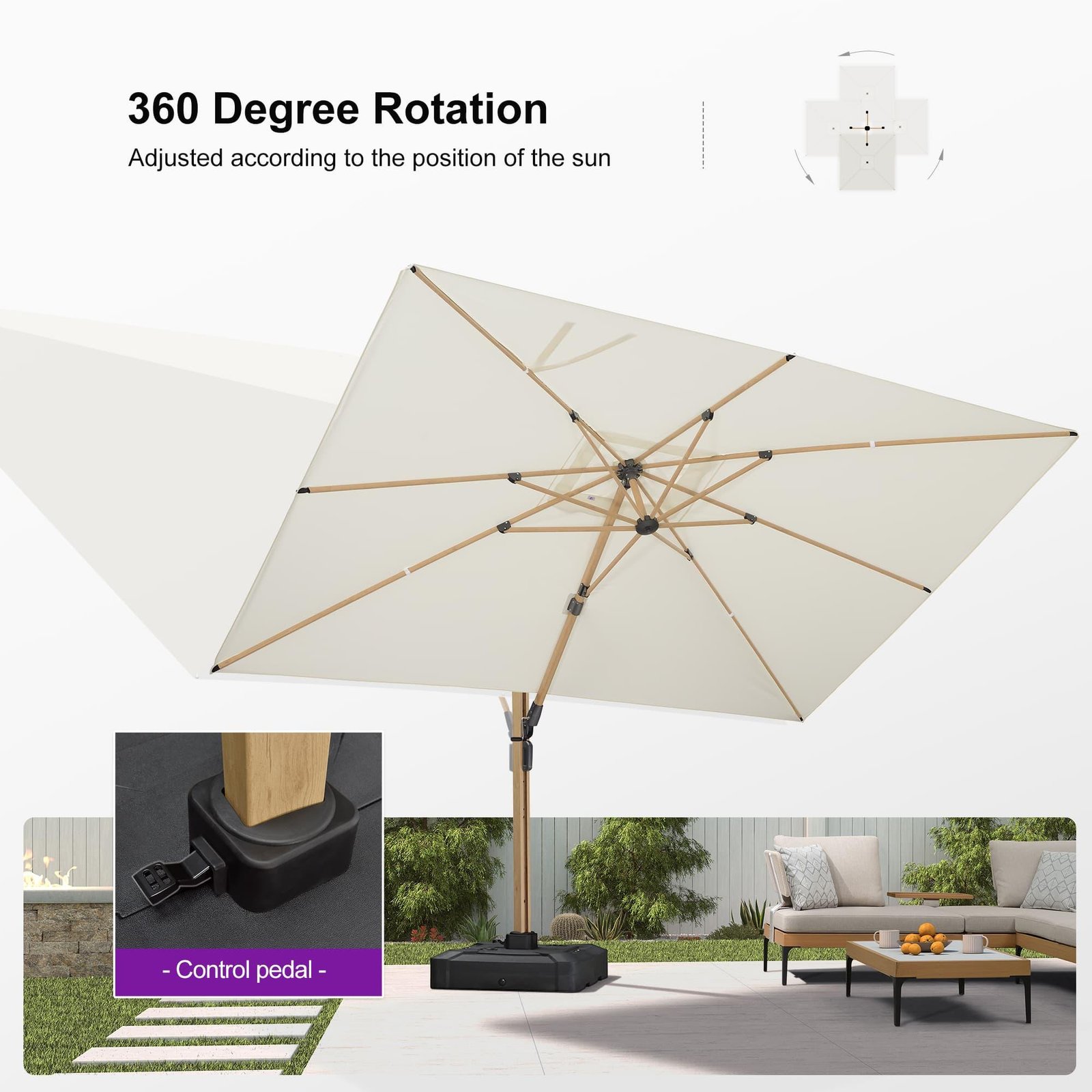 Wood Grain Cantilever Patio Umbrella Aluminum Outdoor Umbrellas - Image 140