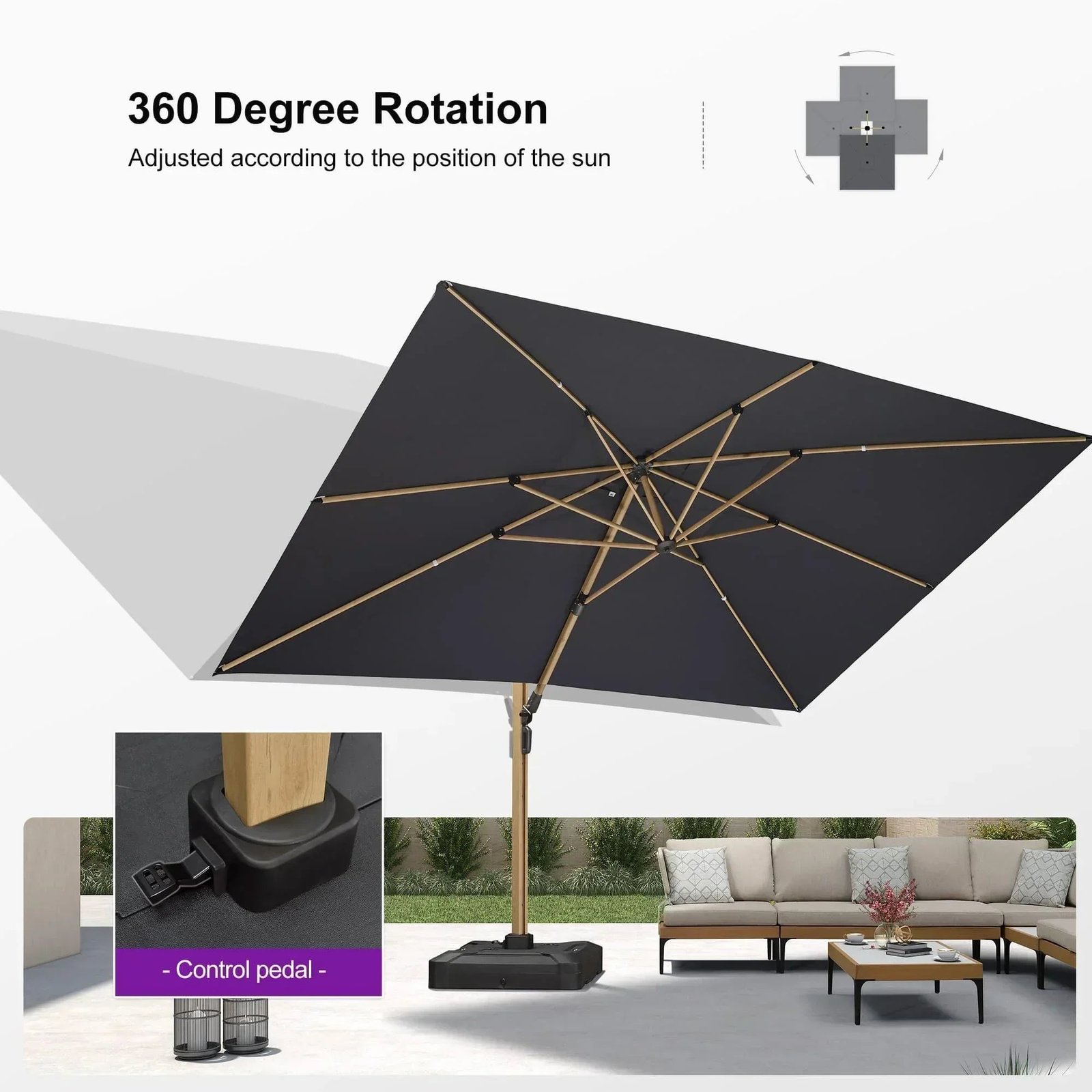 Wood Grain Cantilever Patio Umbrella Aluminum Outdoor Umbrellas - Image 183