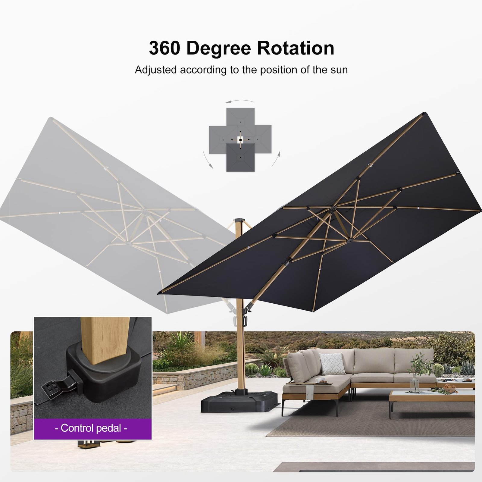 Wood Grain Cantilever Patio Umbrella Aluminum Outdoor Umbrellas - Image 124