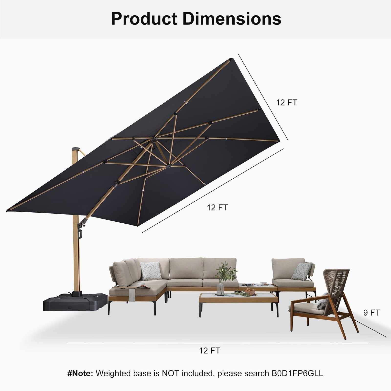 Wood Grain Cantilever Patio Umbrella Aluminum Outdoor Umbrellas - Image 121