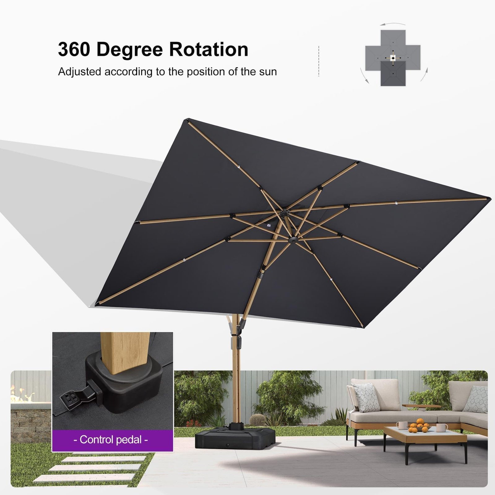 Wood Grain Cantilever Patio Umbrella Aluminum Outdoor Umbrellas - Image 151