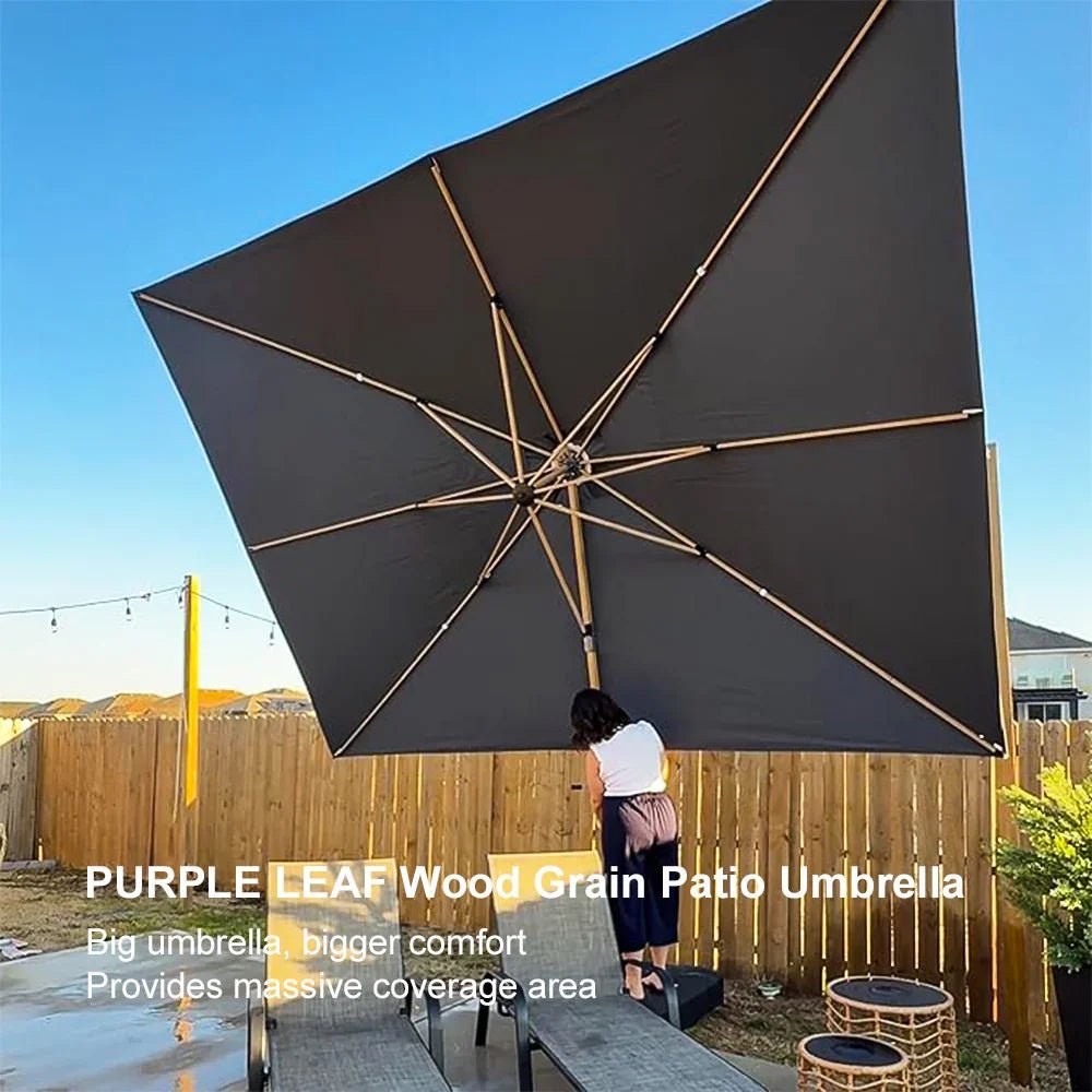 Wood Grain Cantilever Patio Umbrella Aluminum Outdoor Umbrellas - Image 198
