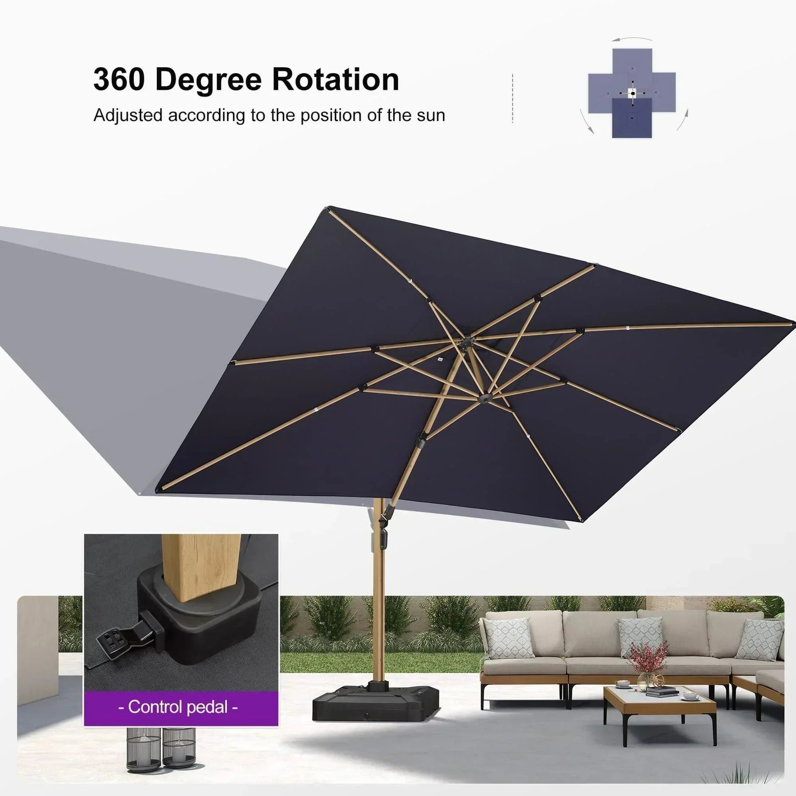 Wood Grain Cantilever Patio Umbrella Aluminum Outdoor Umbrellas - Image 177