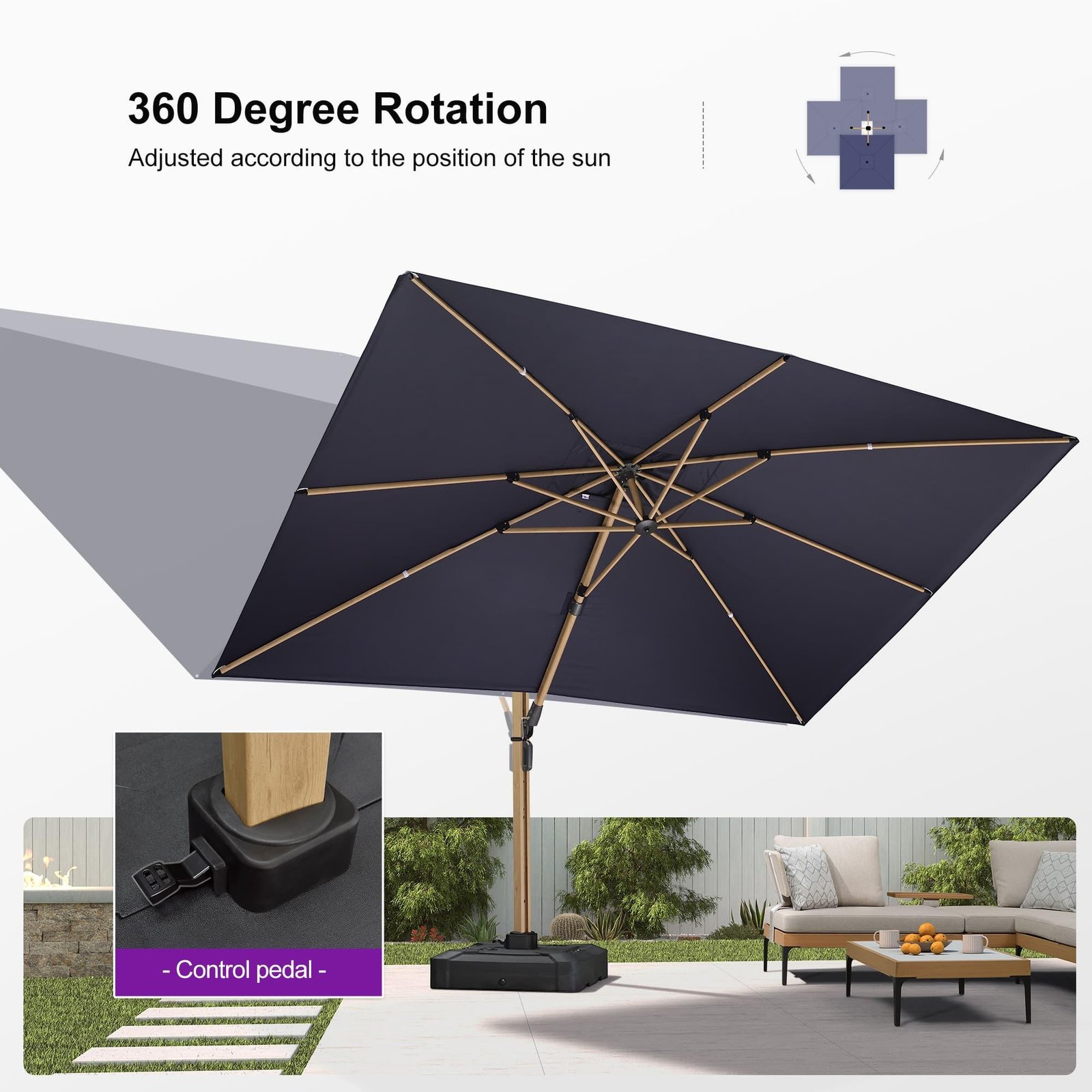 Wood Grain Cantilever Patio Umbrella Aluminum Outdoor Umbrellas - Image 147
