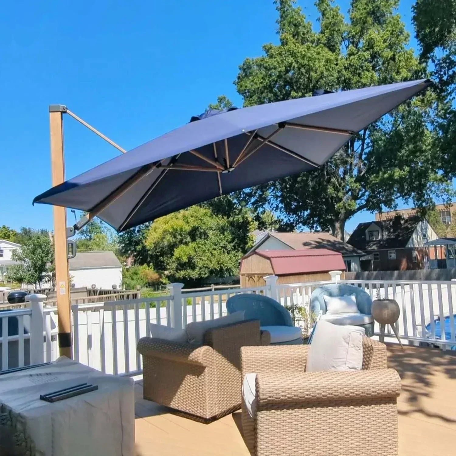 Wood Grain Cantilever Patio Umbrella Aluminum Outdoor Umbrellas - Image 189