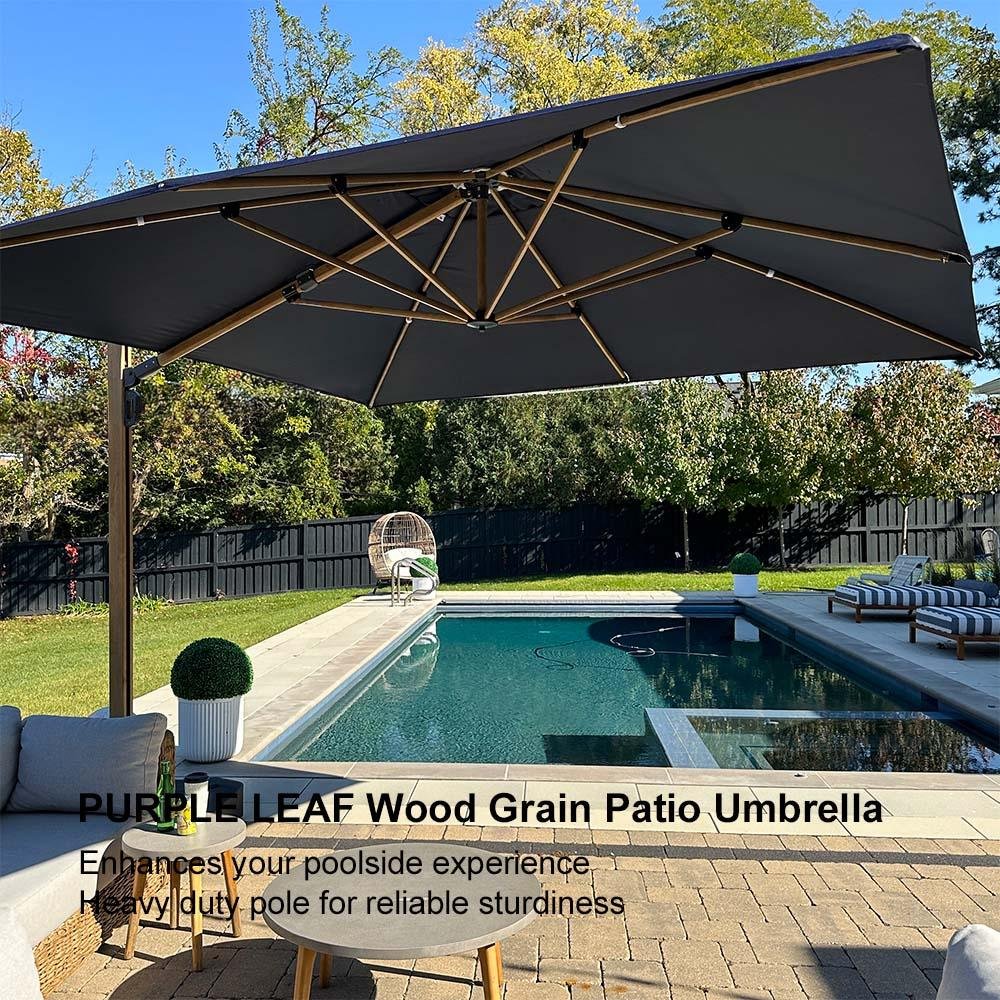 Wood Grain Cantilever Patio Umbrella Aluminum Outdoor Umbrellas - Image 197