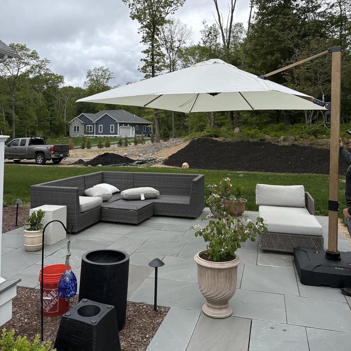 Wood Grain Cantilever Patio Umbrella Aluminum Outdoor Umbrellas - Image 190