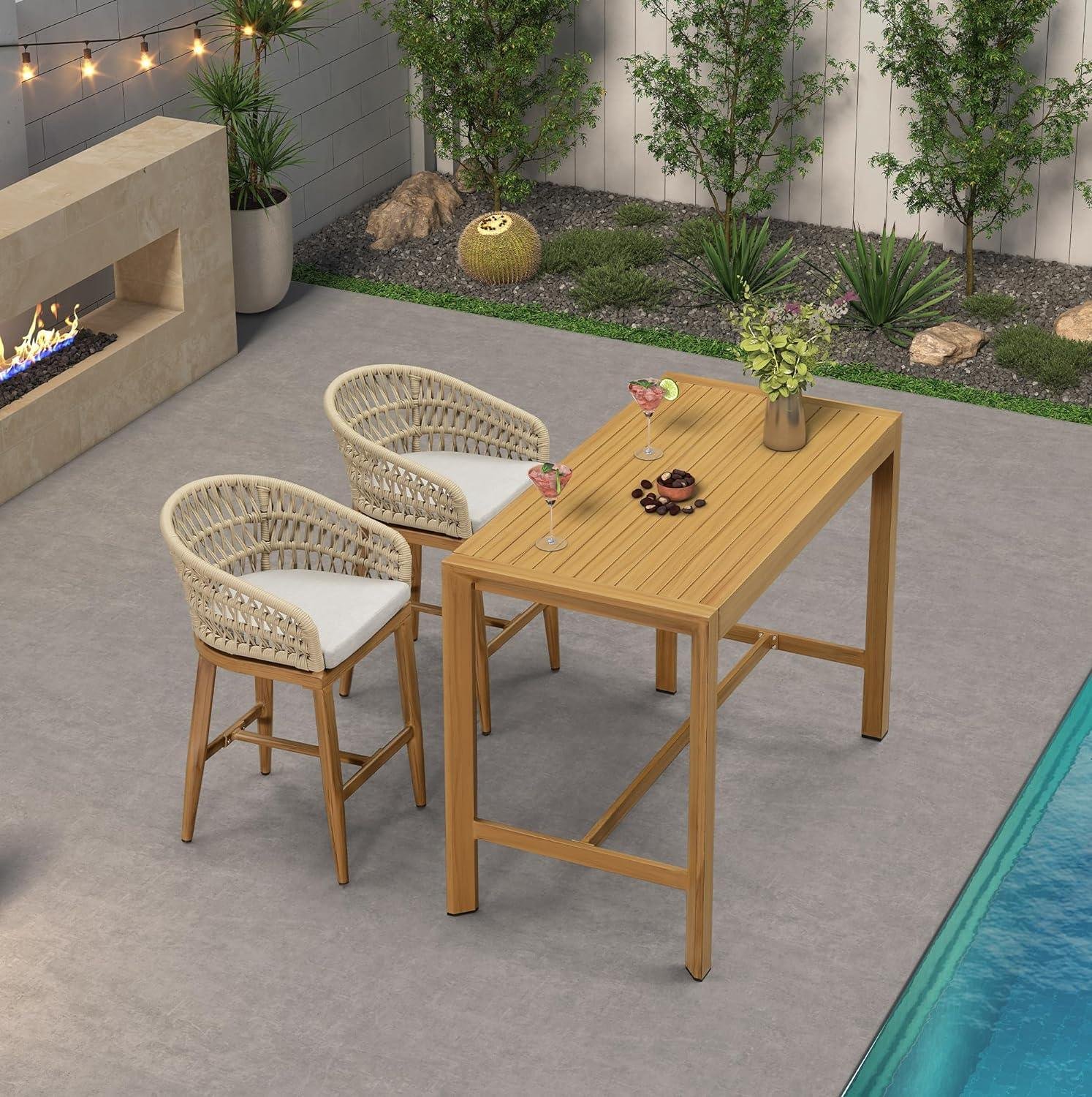 Outdoor Bar Stools Counter Stools Rattan Bar Stools Chair with Backrest for Indoor or Outdoor, Kitchen lsland - Image 10