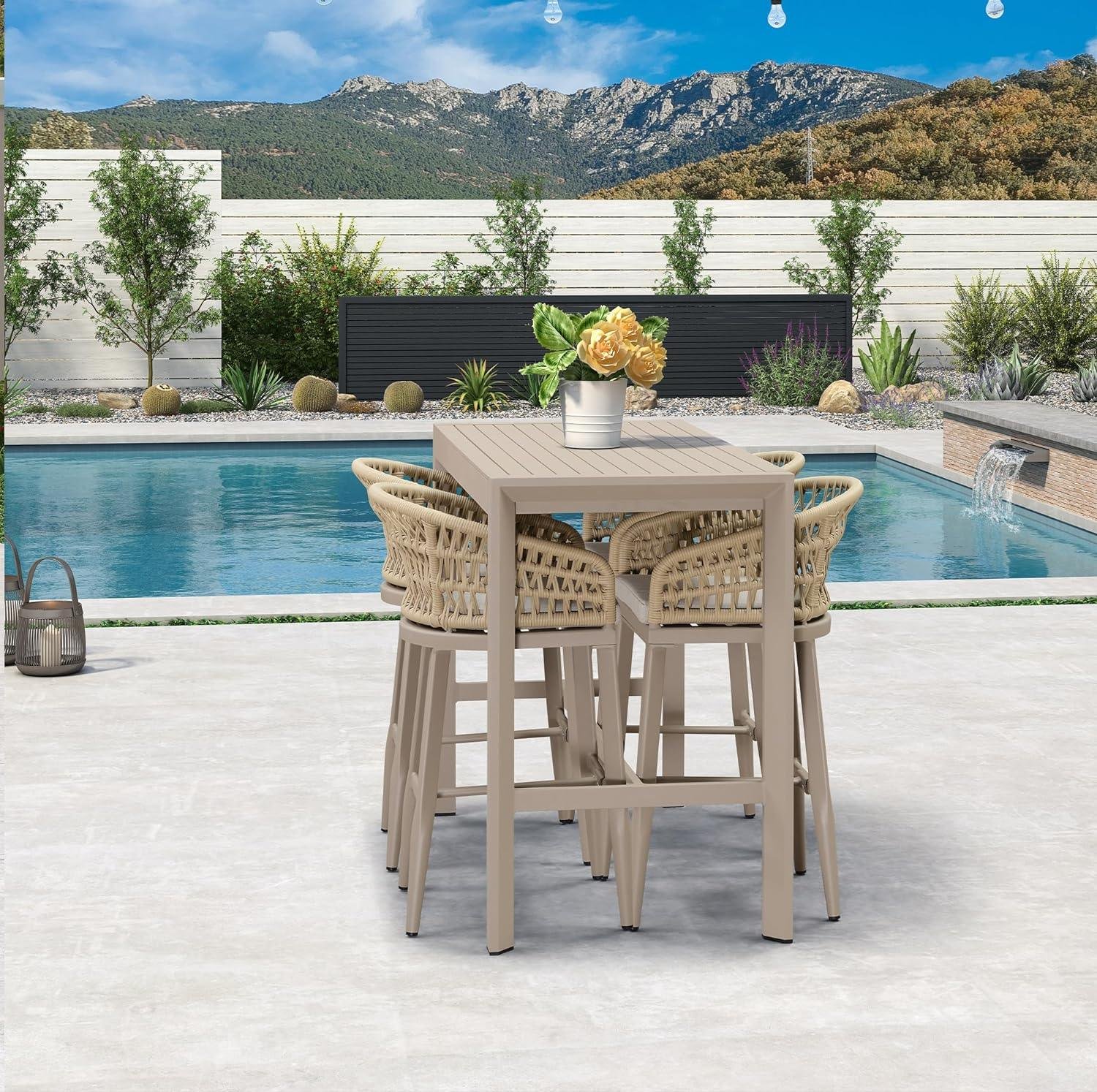 Outdoor Bar Stools Counter Stools Rattan Bar Stools Chair with Backrest for Indoor or Outdoor, Kitchen lsland - Image 12