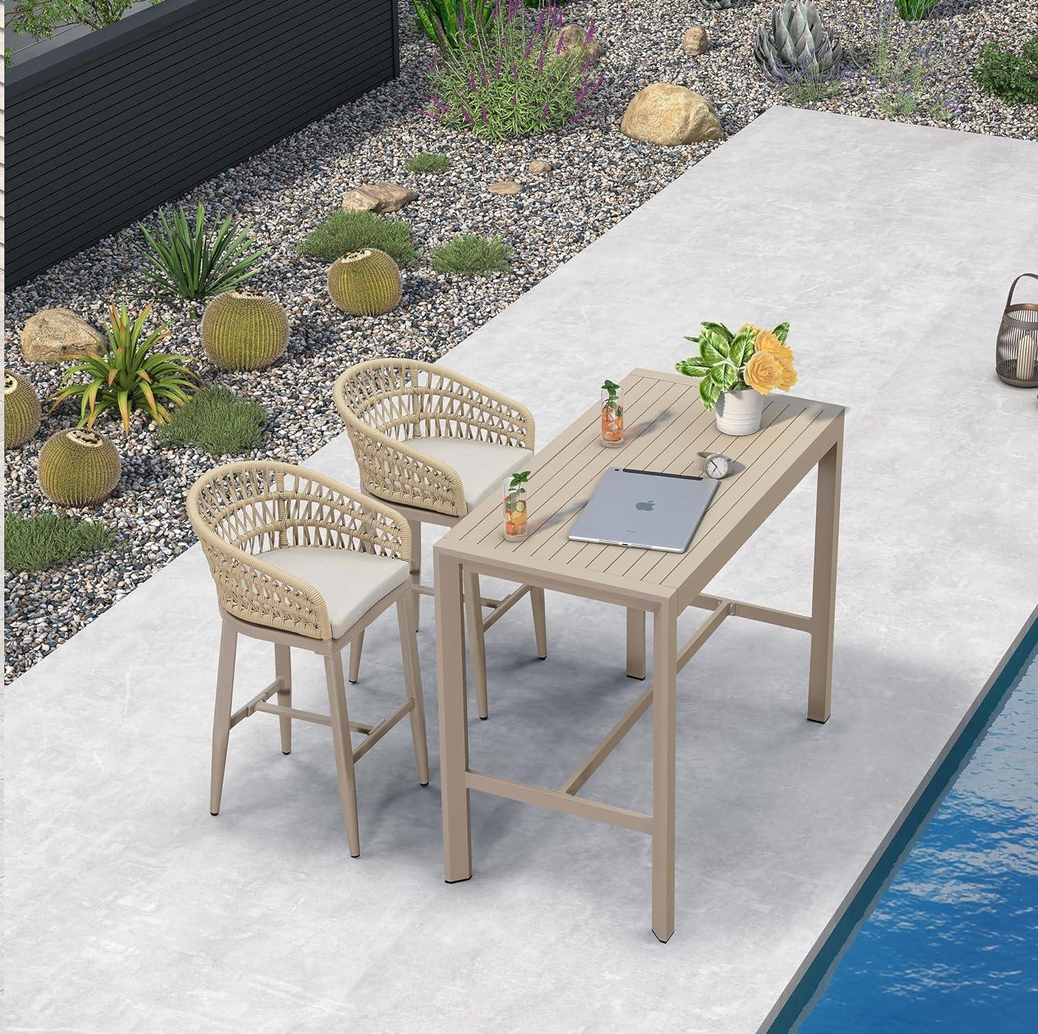 Outdoor Bar Stools Counter Stools Rattan Bar Stools Chair with Backrest for Indoor or Outdoor, Kitchen lsland - Image 13
