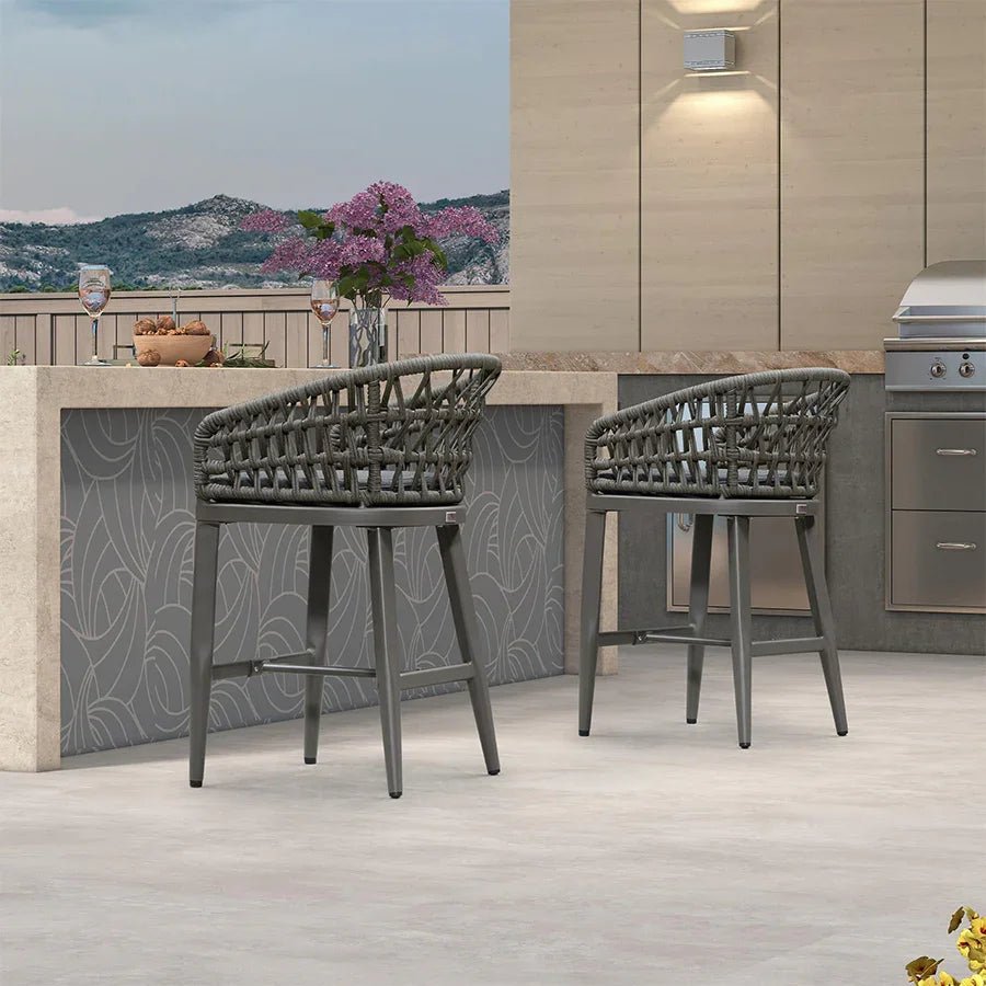 Outdoor Bar Stools Counter Stools Rattan Bar Stools Chair with Backrest for Indoor or Outdoor, Kitchen lsland - Image 67
