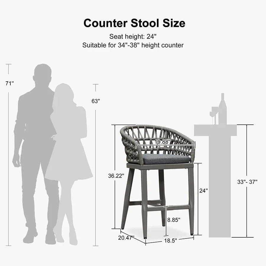 Outdoor Bar Stools Counter Stools Rattan Bar Stools Chair with Backrest for Indoor or Outdoor, Kitchen lsland - Image 66