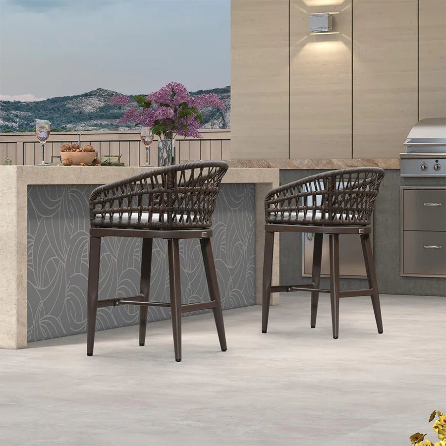 Outdoor Bar Stools Counter Stools Rattan Bar Stools Chair with Backrest for Indoor or Outdoor, Kitchen lsland - Image 84