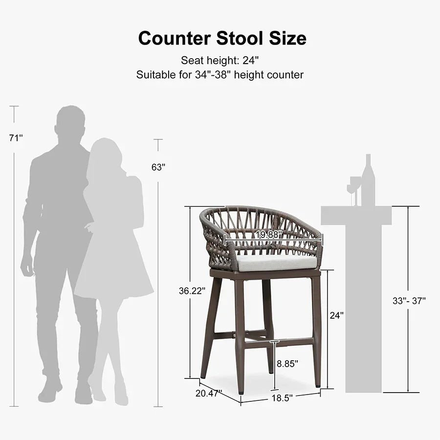Outdoor Bar Stools Counter Stools Rattan Bar Stools Chair with Backrest for Indoor or Outdoor, Kitchen lsland - Image 81