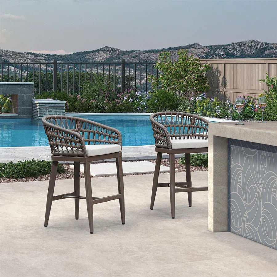 Outdoor Bar Stools Counter Stools Rattan Bar Stools Chair with Backrest for Indoor or Outdoor, Kitchen lsland - Image 73